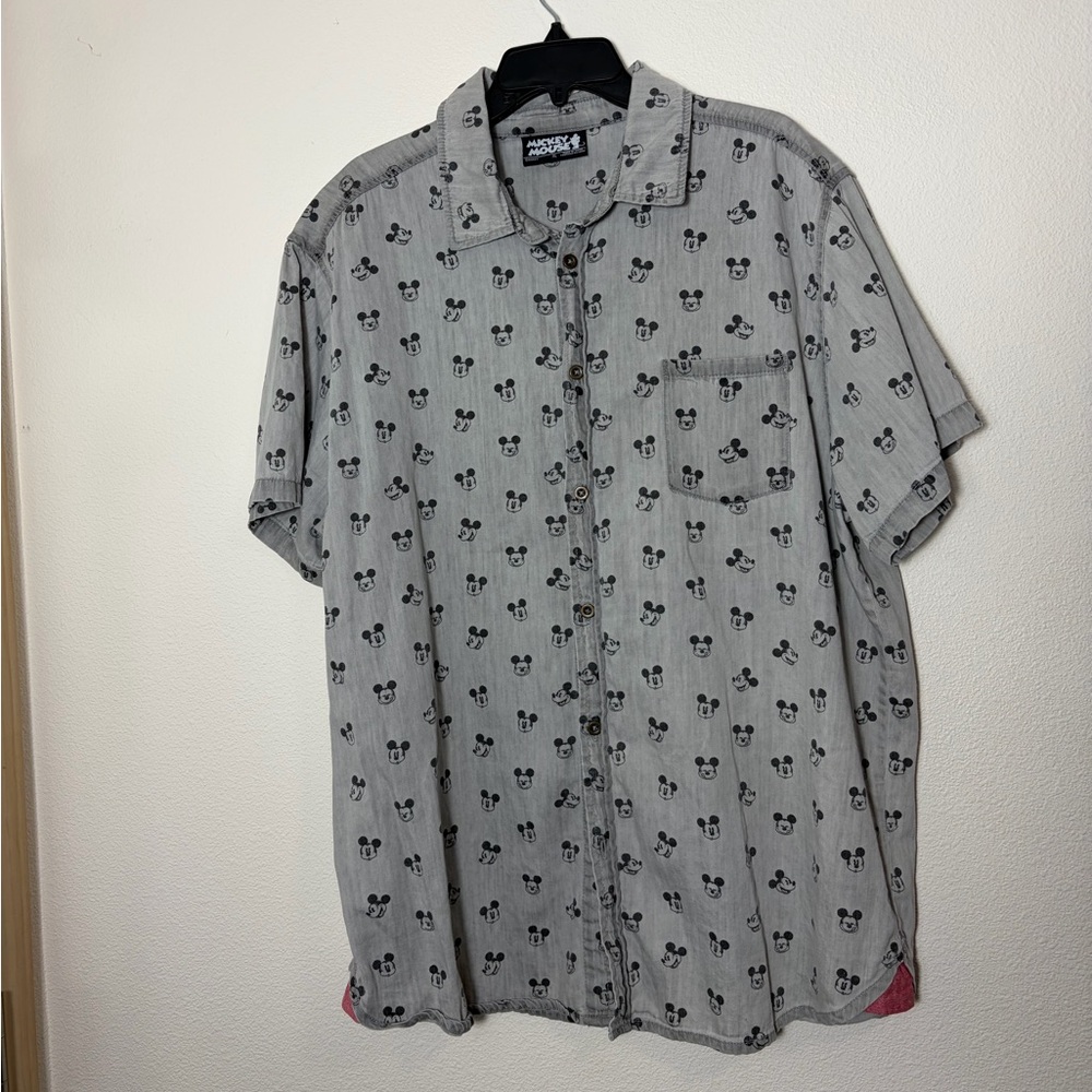 X Vintage Style Disney Mickey Mouse 100% Cotton Gray Short Sleeve Men's Shirt XL